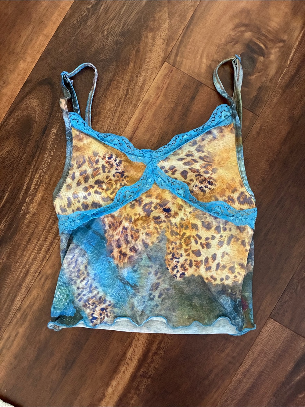 Jaded London cami crop top lace trim in leopard print size 2